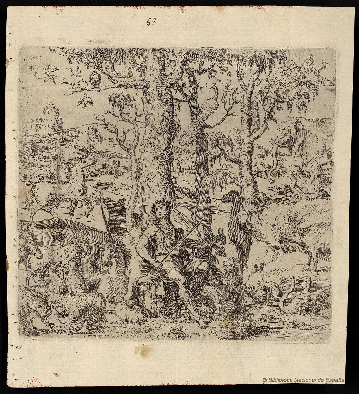 Orfeo rodeado de animales